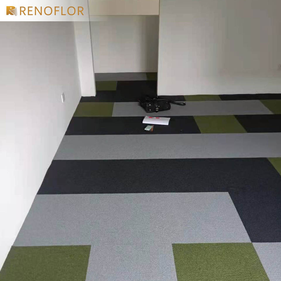 Luxury Hotel Room Interlocking Flooring Squares Stripe Design Carpet Tile for Office Floor