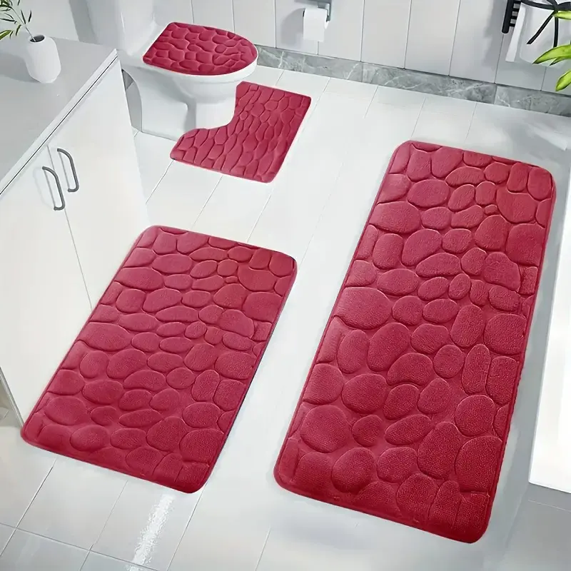 Hot Sale Most Popular Factory Spot Eco-Friendly Coral Velvet Print Machine Made Bathroom Four-Piece Set Toilet Non-Slip Floor