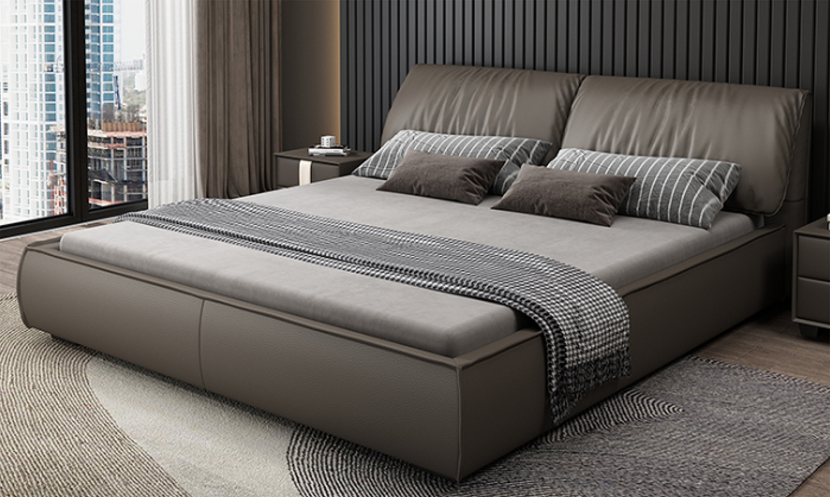 Grey Faux Leather Cushion Set Headboard Double Bed HX P64