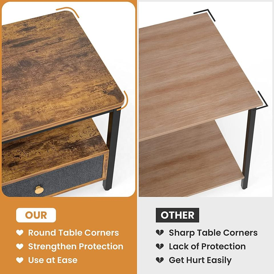 Modern Home Furniture Sturdy Wooden Coffee Table with 2 Drawers Multifunctional Storage Center Table for Living Room