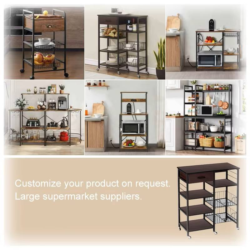 Multifunction Heavy Duty Open Kitchen Storage Cabinet Microwave Stand Freestanding Adjustable Shelves Food Bakers Rack