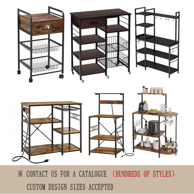 Low MOQ Multi Tier Coffee Bar Station Rustic Wooden Microwave Stand with S Shaped Hooks Bakers Rack for Kitchen Living Room