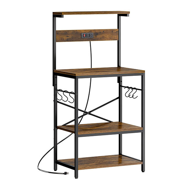 Modern Industrial Kitchen Furniture 4 Tiers Freestanding Storage Shelf Adjustable Wooden Board Bakers Rack for Home Coffee Bar