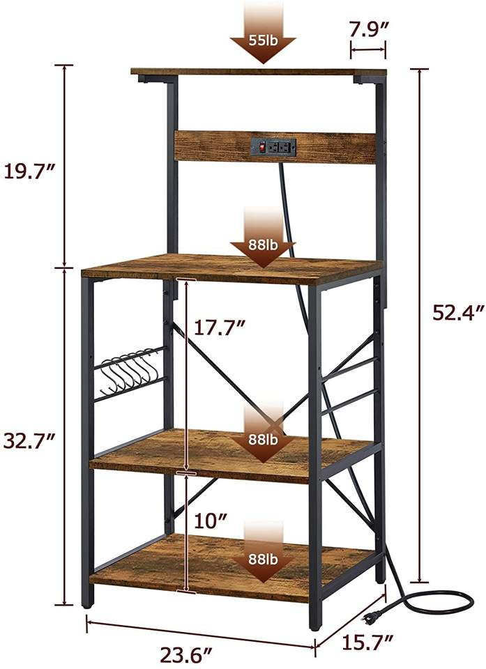 Modern Industrial Kitchen Furniture 4 Tiers Freestanding Storage Shelf Adjustable Wooden Board Bakers Rack for Home Coffee Bar