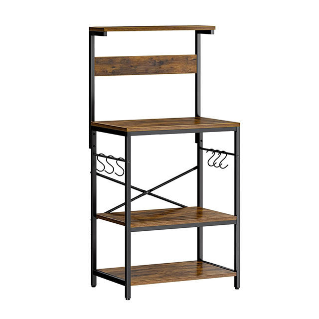 Modern Industrial Kitchen Furniture 4 Tiers Freestanding Storage Shelf Adjustable Wooden Board Bakers Rack for Home Coffee Bar