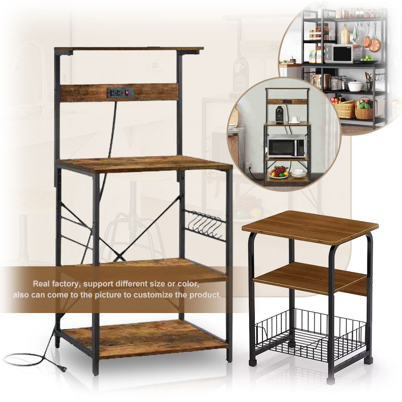 Modern Industrial Kitchen Furniture 4 Tiers Freestanding Storage Shelf Adjustable Wooden Board Bakers Rack for Home Coffee Bar