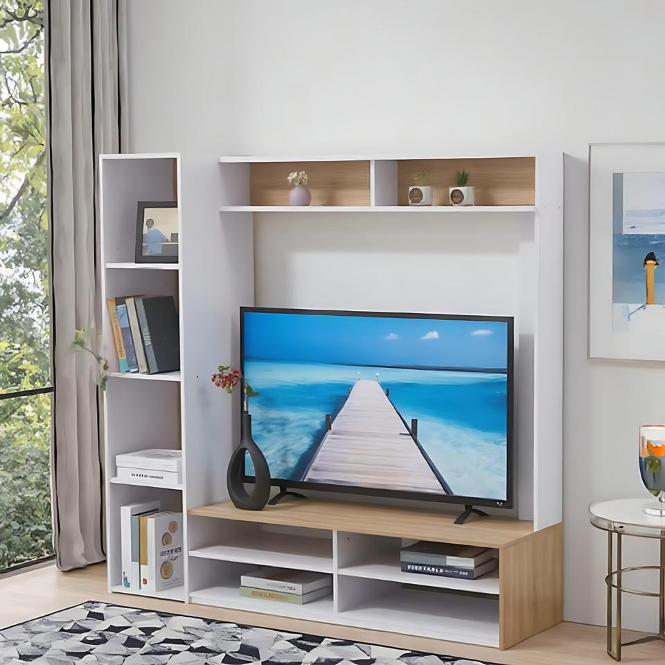 Multi Functional Storage Cabinet Modern Style Living Room Furniture TV Stand with Bookshelf