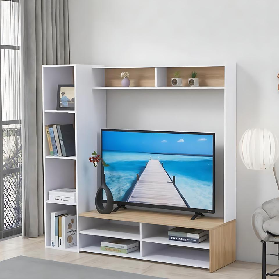 Multi Functional Storage Cabinet Modern Style Living Room Furniture TV Stand with Bookshelf