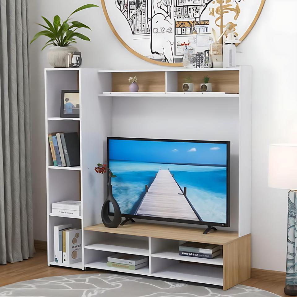 Multi Functional Storage Cabinet Modern Style Living Room Furniture TV Stand with Bookshelf