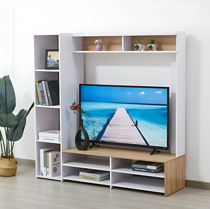 Multi Functional Storage Cabinet Modern Style Living Room Furniture TV Stand with Bookshelf