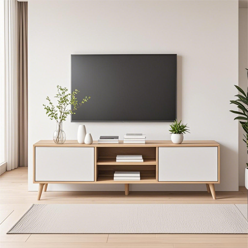 Nordic Modern Style Furniture TV Cabinet with Storage Short Legged Shape Wooden TV Stand for Living Room
