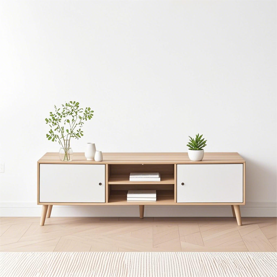 Nordic Modern Style Furniture TV Cabinet with Storage Short Legged Shape Wooden TV Stand for Living Room