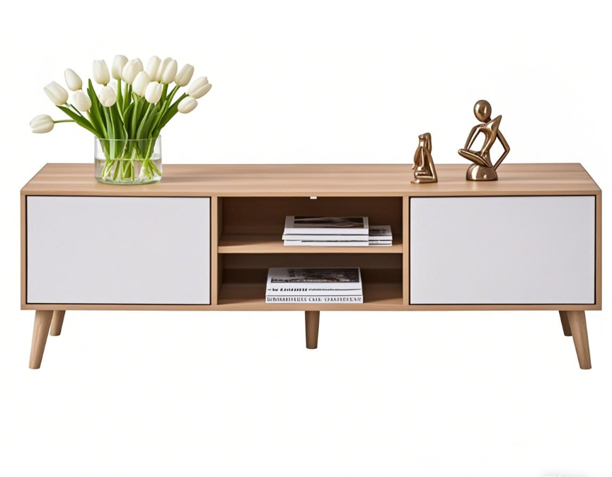 Nordic Modern Style Furniture TV Cabinet with Storage Short Legged Shape Wooden TV Stand for Living Room