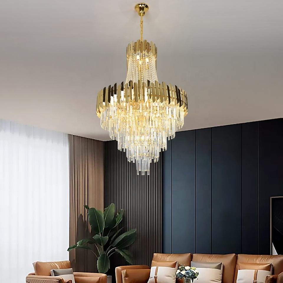 Modern Luxury Golden Crystal Chandelier Light Atmosere Living Room Lamp with Hotel Lobby Style