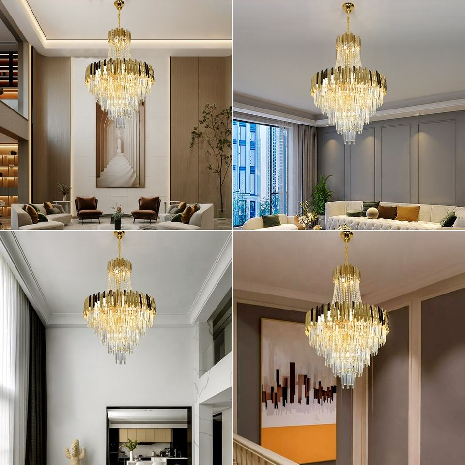 Modern Luxury Golden Crystal Chandelier Light Atmosere Living Room Lamp with Hotel Lobby Style