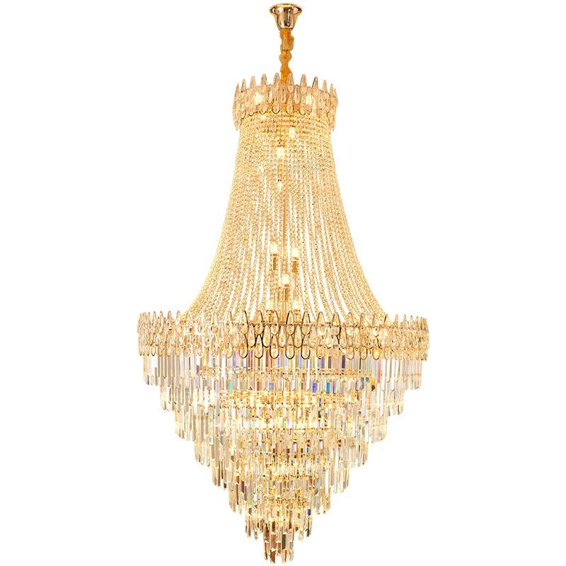 Luxury Hotel Restaurant Architectural Project Golden Crystal Chandelier Lighting Fixtures