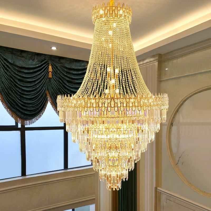 Luxury Hotel Restaurant Architectural Project Golden Crystal Chandelier Lighting Fixtures
