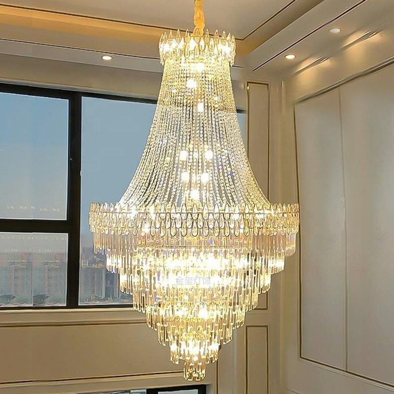 Luxury Hotel Restaurant Architectural Project Golden Crystal Chandelier Lighting Fixtures