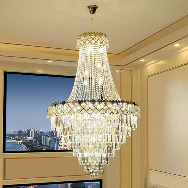 European Style Duplex Hollow Hall Spiral Staircase Stainless Steel Crystal Chandelier Wedding Hall Lustre