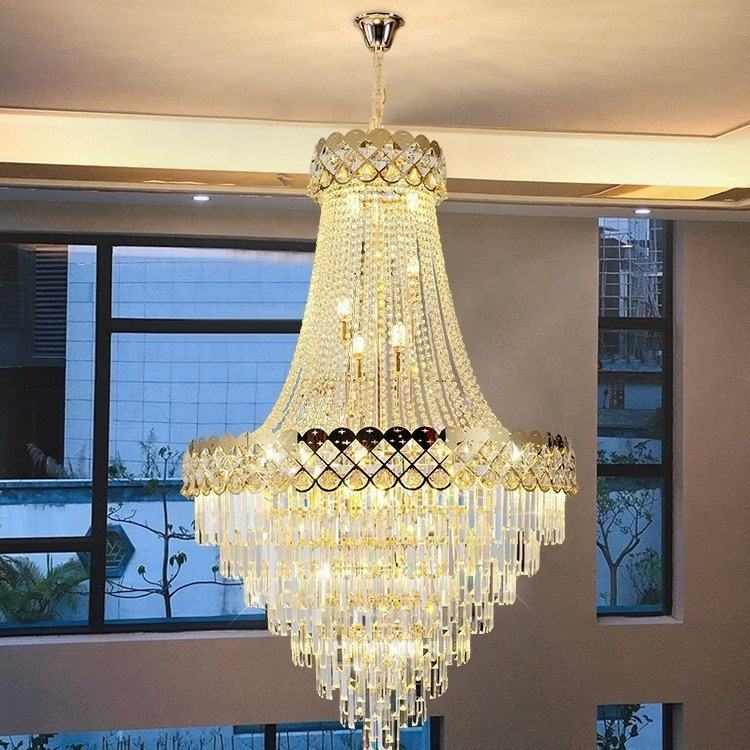 European Style Duplex Hollow Hall Spiral Staircase Stainless Steel Crystal Chandelier Wedding Hall Lustre