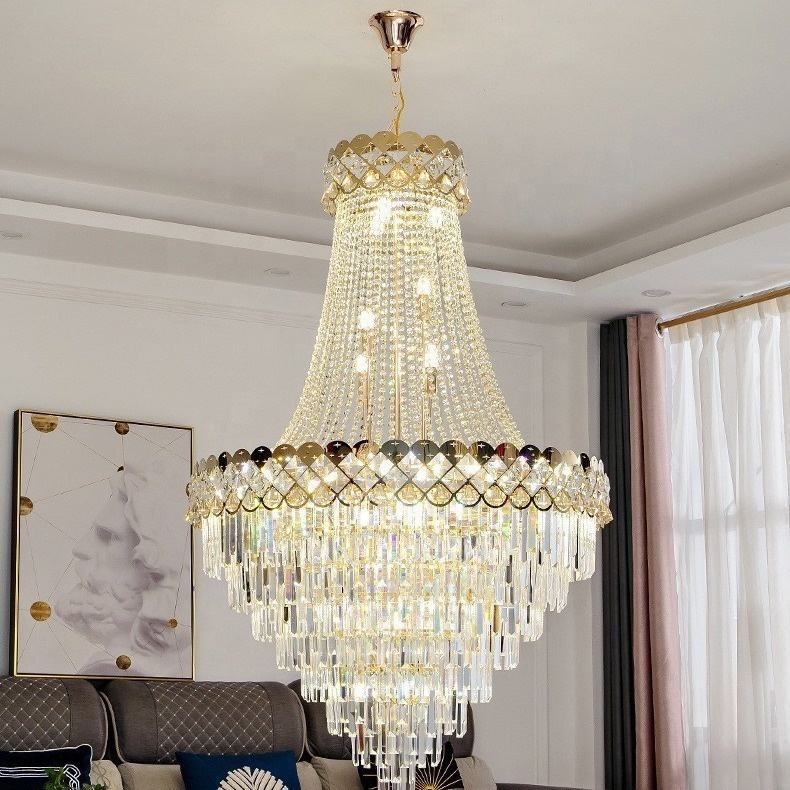 European Style Duplex Hollow Hall Spiral Staircase Stainless Steel Crystal Chandelier Wedding Hall Lustre