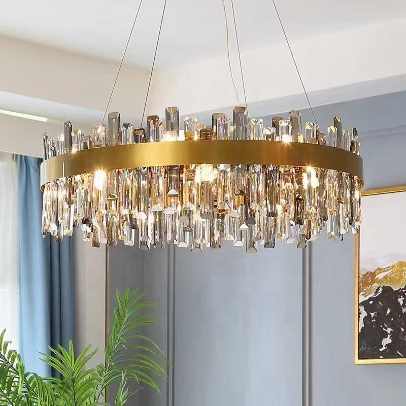 Luxury Crystal Pendant Light Iron K9 Gold Crystal Chandelier for Living Room