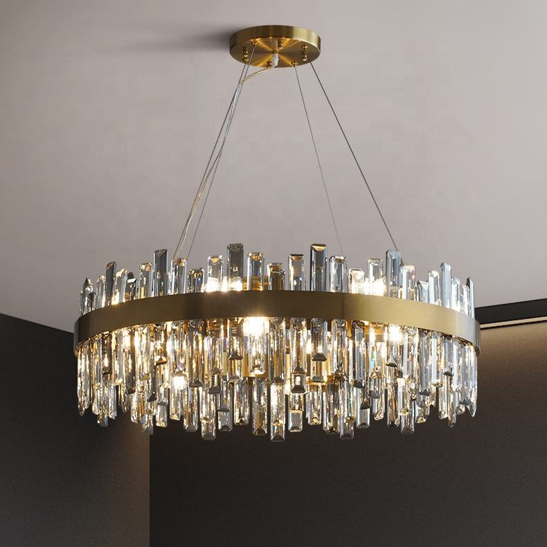 Luxury Crystal Pendant Light Iron K9 Gold Crystal Chandelier for Living Room