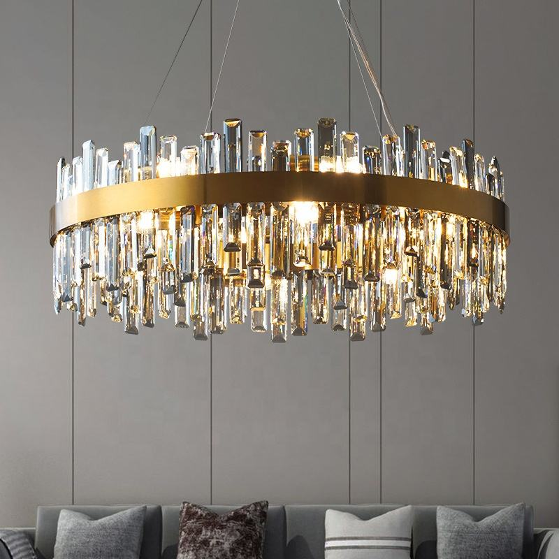 Luxury Crystal Pendant Light Iron K9 Gold Crystal Chandelier for Living Room
