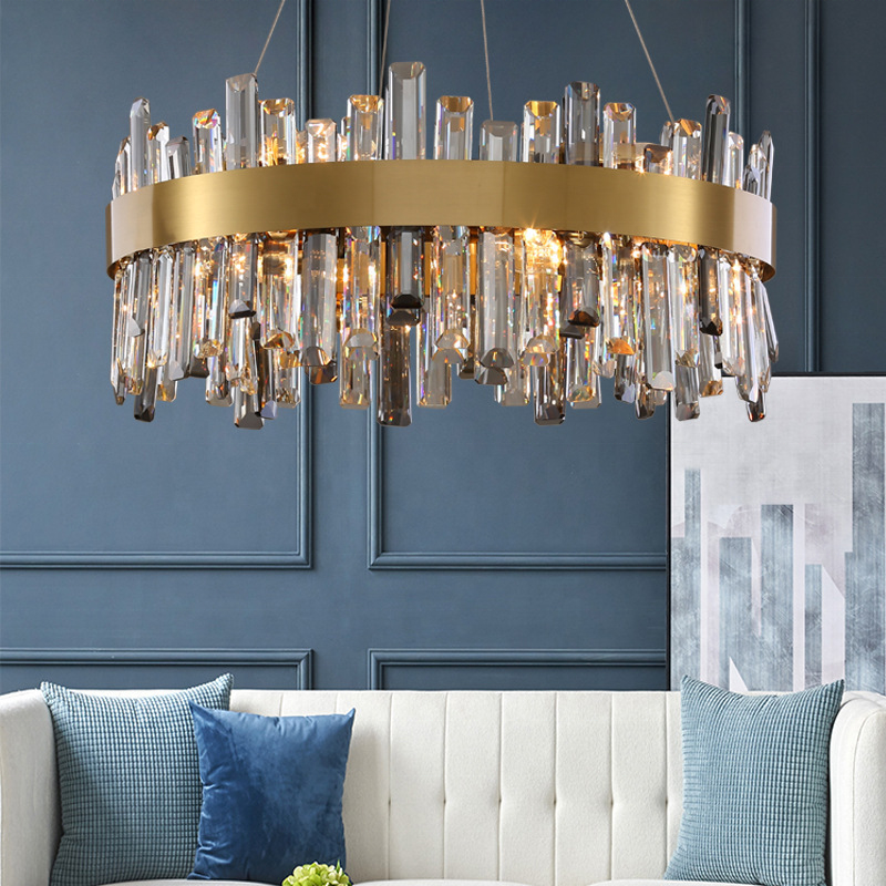 Luxury Crystal Pendant Light Iron K9 Gold Crystal Chandelier for Living Room