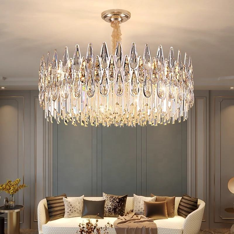 Modern French Villa Crystal Chandelier Round Ceiling Lamp E14 Bulb Hanging Lamp Iron Lustre