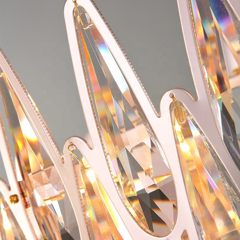 Modern French Villa Crystal Chandelier Round Ceiling Lamp E14 Bulb Hanging Lamp Iron Lustre