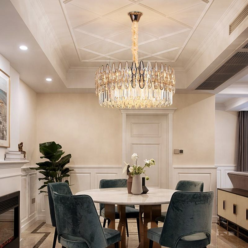 Modern French Villa Crystal Chandelier Round Ceiling Lamp E14 Bulb Hanging Lamp Iron Lustre