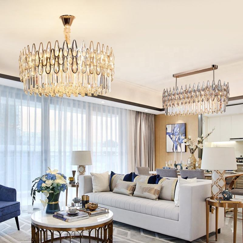 Modern French Villa Crystal Chandelier Round Ceiling Lamp E14 Bulb Hanging Lamp Iron Lustre
