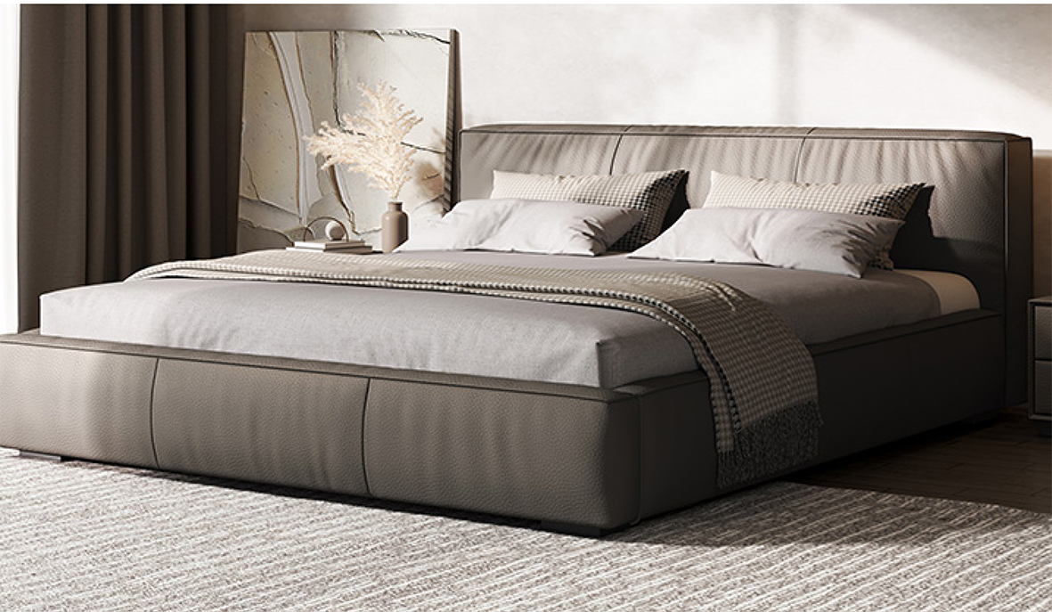Grey Cushion Faux Leather Headboard Double Bed HX P82