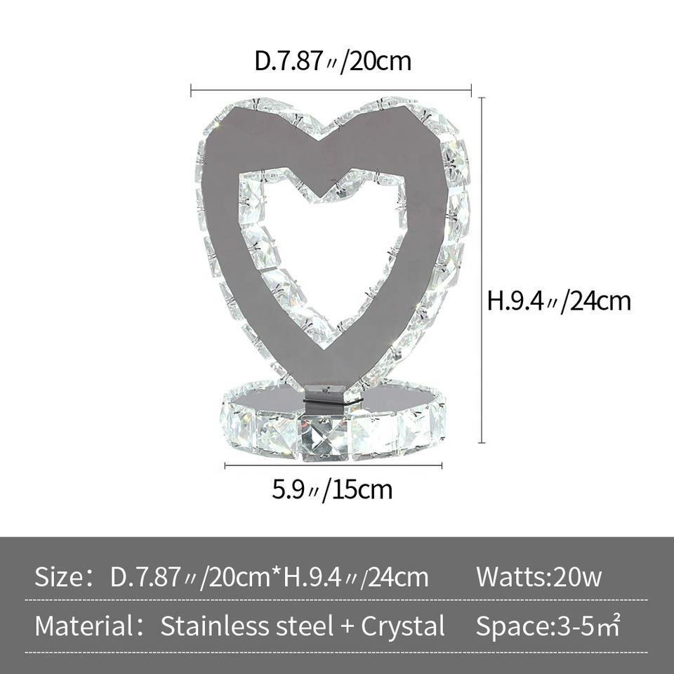 Heart Table Lamp Home Lighting Modern Chrome Table Light Crystal Table Lamp