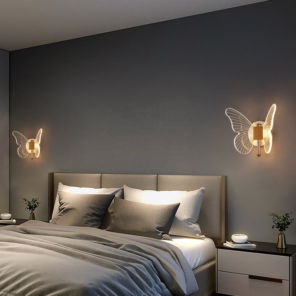 Butterfly Led Wall Lamp Bedside Hallway Design Wall Decor Light for Bedroom Hotel