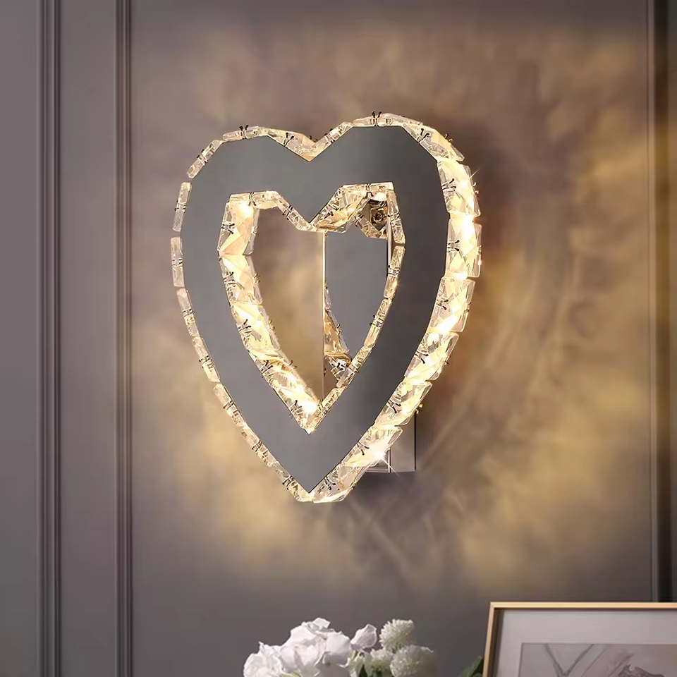 Custom LED Heart Shape Bedroom Light Crystal Wall Lamp Indoor Decorative Illumination