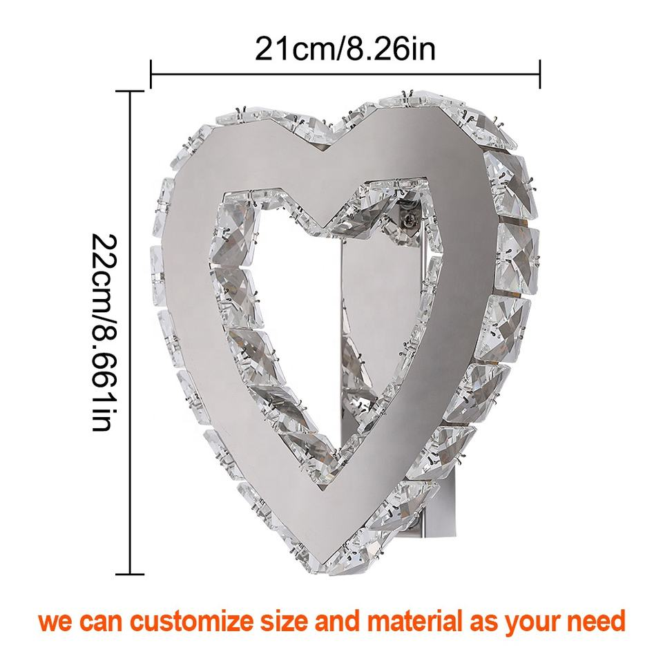Custom LED Heart Shape Bedroom Light Crystal Wall Lamp Indoor Decorative Illumination