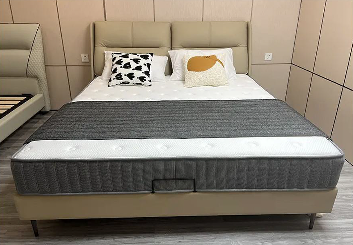 Cream Faux Leather 2 Cushion Headboard Double Bed R095