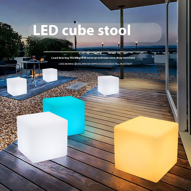 Patio Furniture/ Led Cube Chair/Led Outdoor Rechargeable Modern Cube Waterproof Led Furniture Garden Sets Table Chairs