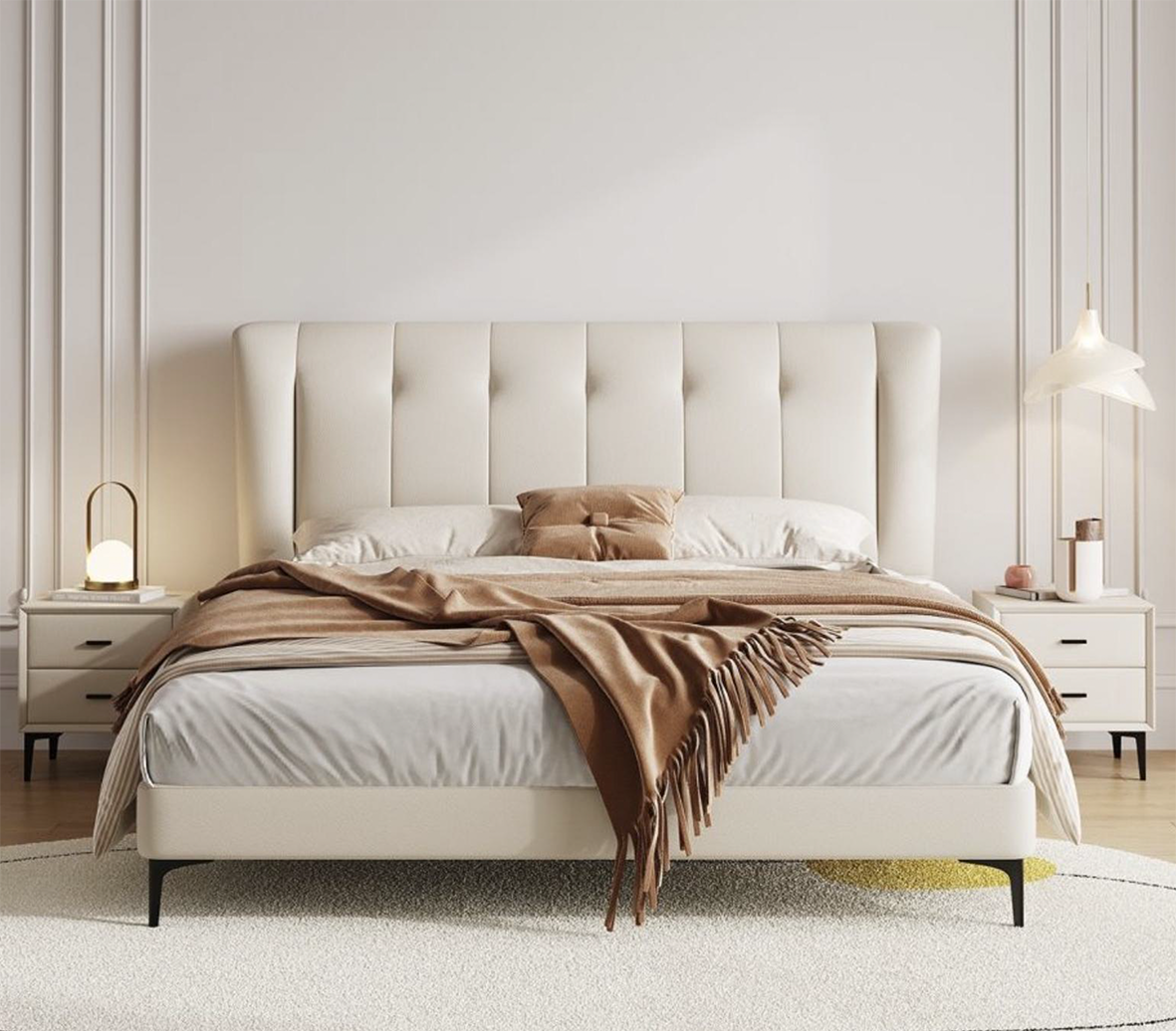 White Faux Leather Headboard Double Bed R231019