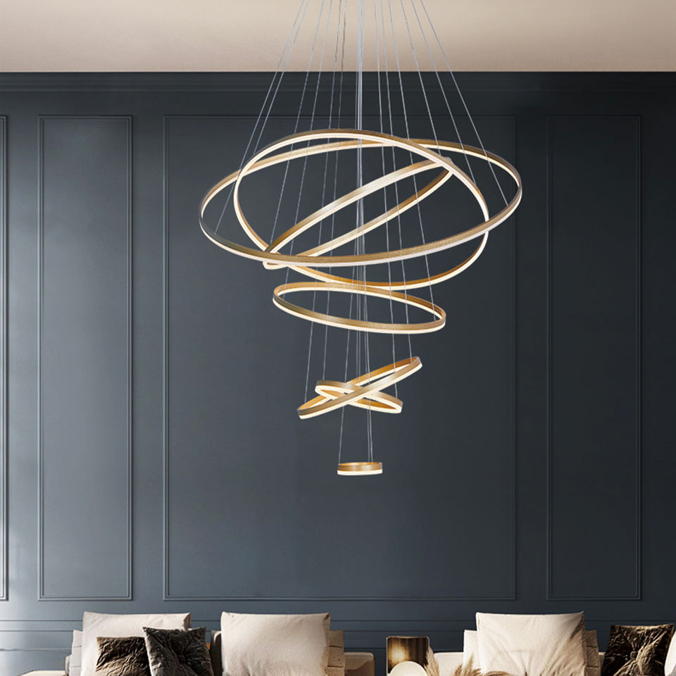 Wholesale Gold Crystal Chandeliers Lighting Stair Chandelier Modern Pendants Lighting Warm White Hanging Light