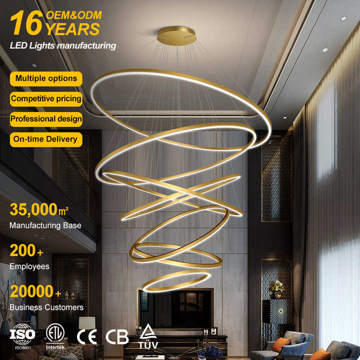 Wholesale Gold Crystal Chandeliers Lighting Stair Chandelier Modern Pendants Lighting Warm White Hanging Light