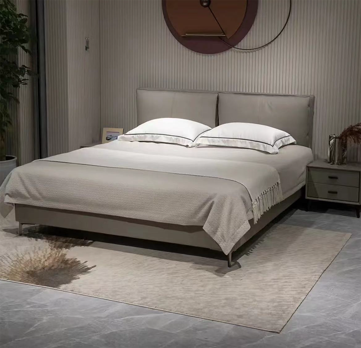 Light Grey 2 Cushion Faux Leather Headboard Double Bed H008