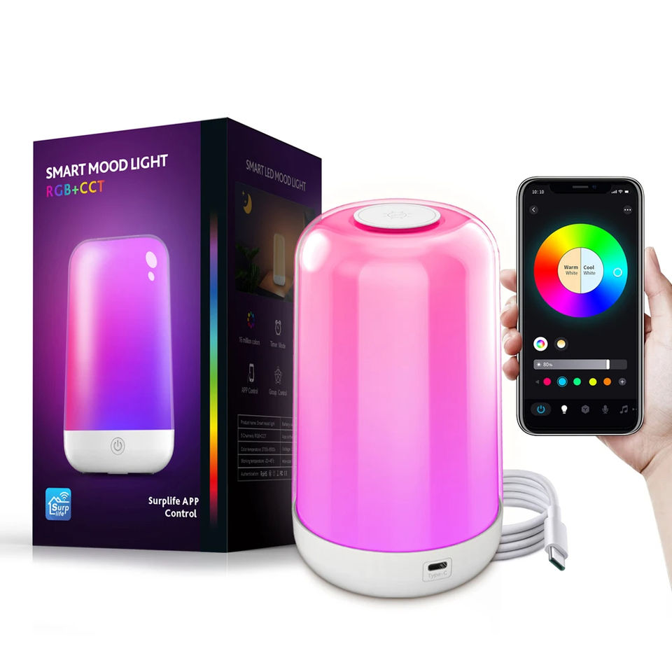 Colorful LED Touch Sensor Mood Lamp Wireless Night Light Portable Ambient Light for Home and Bedroom