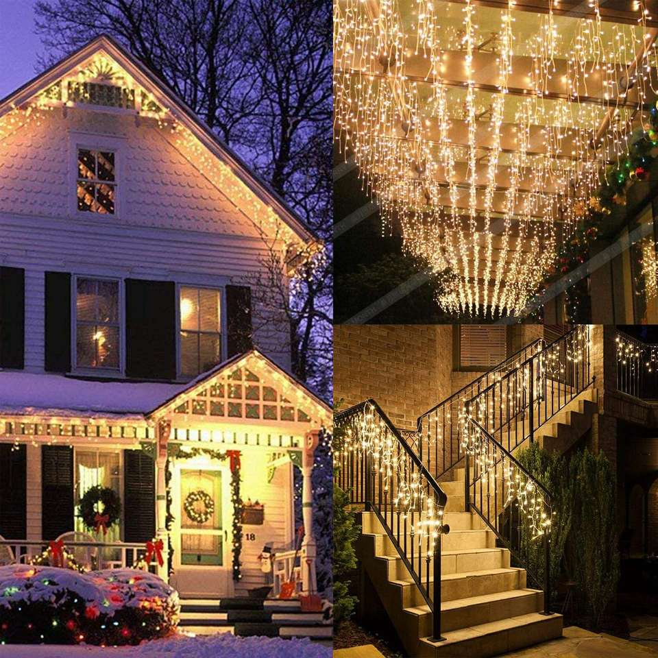 Waterproof LED Icicle String Lights for Roof Eaves Balcony & Stairs Warm White Connectable Outdoor Christmas Decoration