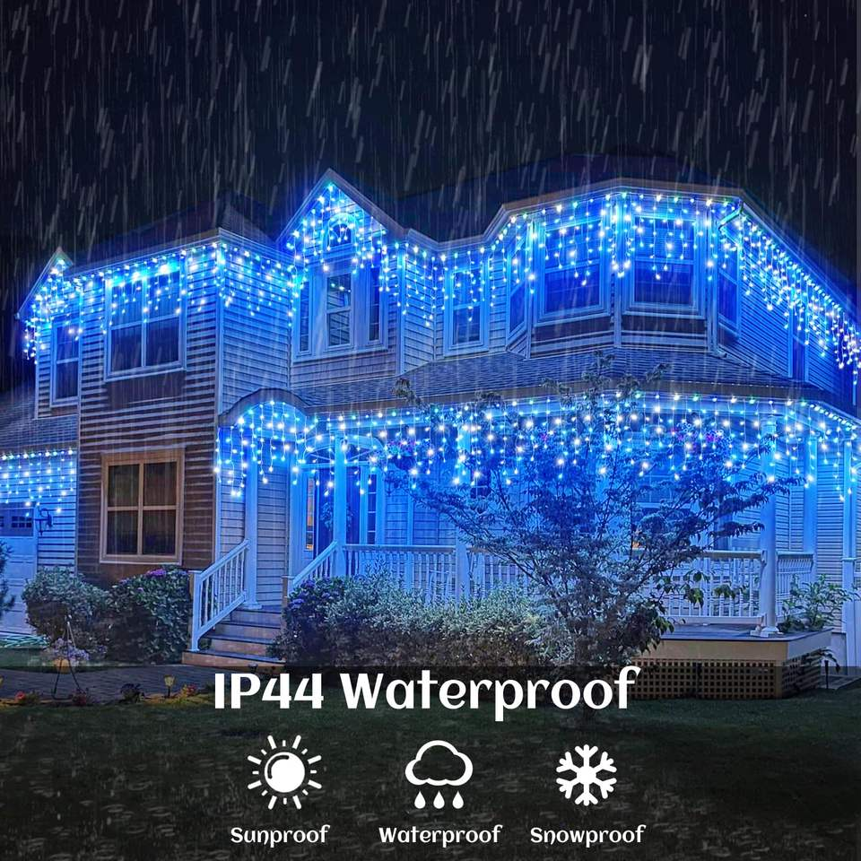 Waterproof LED Icicle String Lights for Roof Eaves Balcony & Stairs Warm White Connectable Outdoor Christmas Decoration