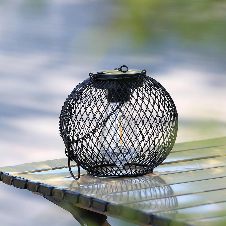 Solar Hanging Metal Cage Lantern with Warm White LED Edison Bulb Outdoor Garden/Patio/Tree Decor