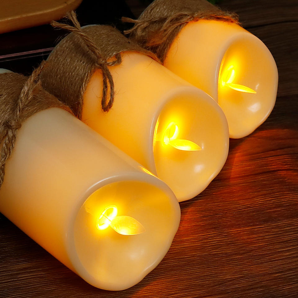 Rustic Battery Operated LED Wax Candle Flameless Candles with Jute Rope for Christmas, Thanksgiving, and Home Decoration