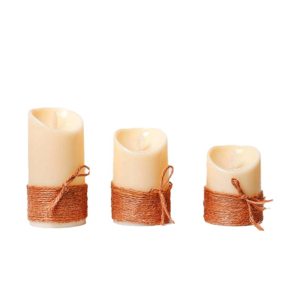 Rustic Battery Operated LED Wax Candle Flameless Candles with Jute Rope for Christmas, Thanksgiving, and Home Decoration